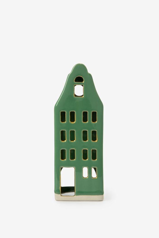 Groen waxinelichthouder huisje met klokgevel
