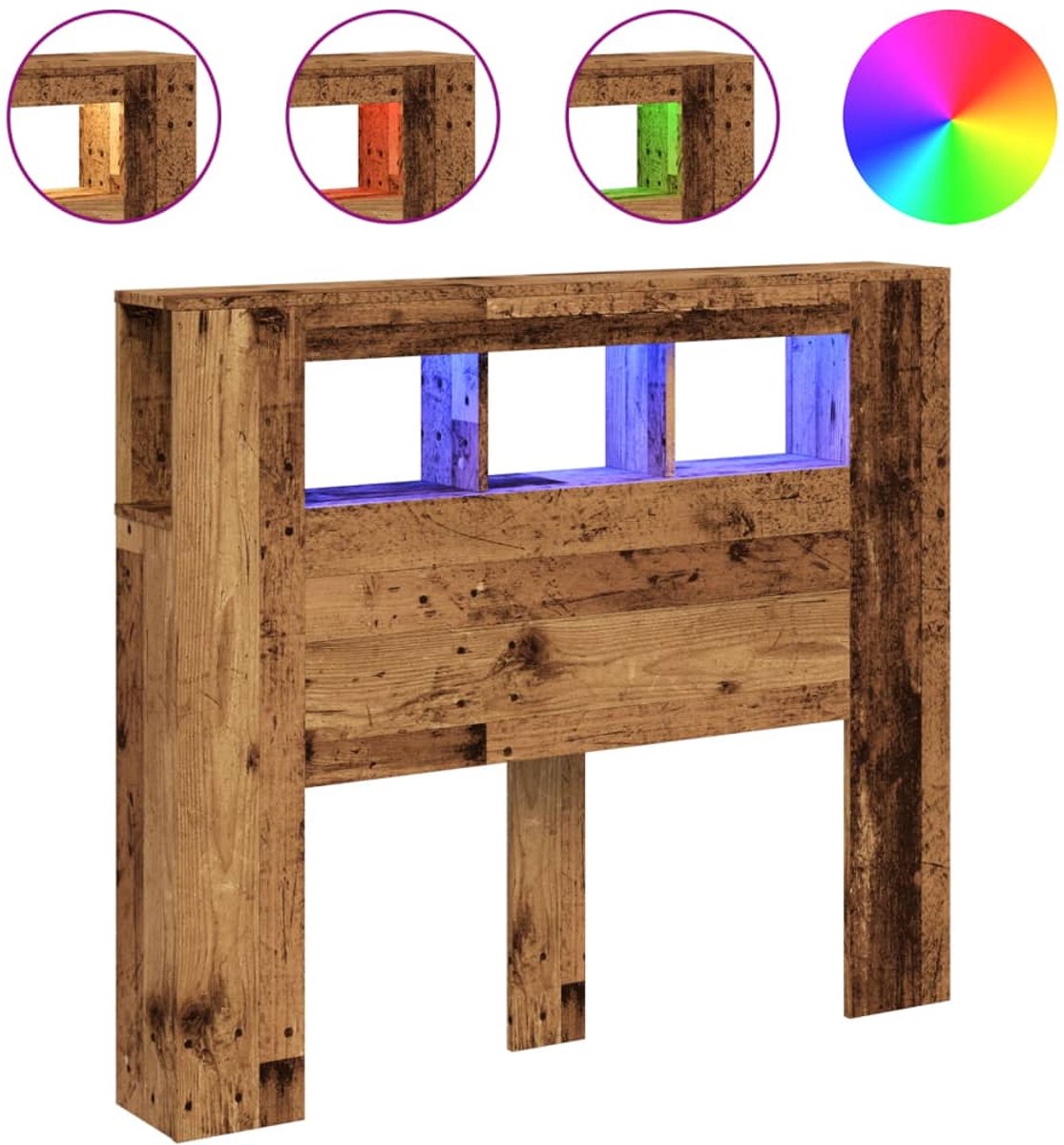 vidaXL - Hoofdeinde - met - LED - 120x18,5x103,5 - cm - bewerkt - hout - oud - hout