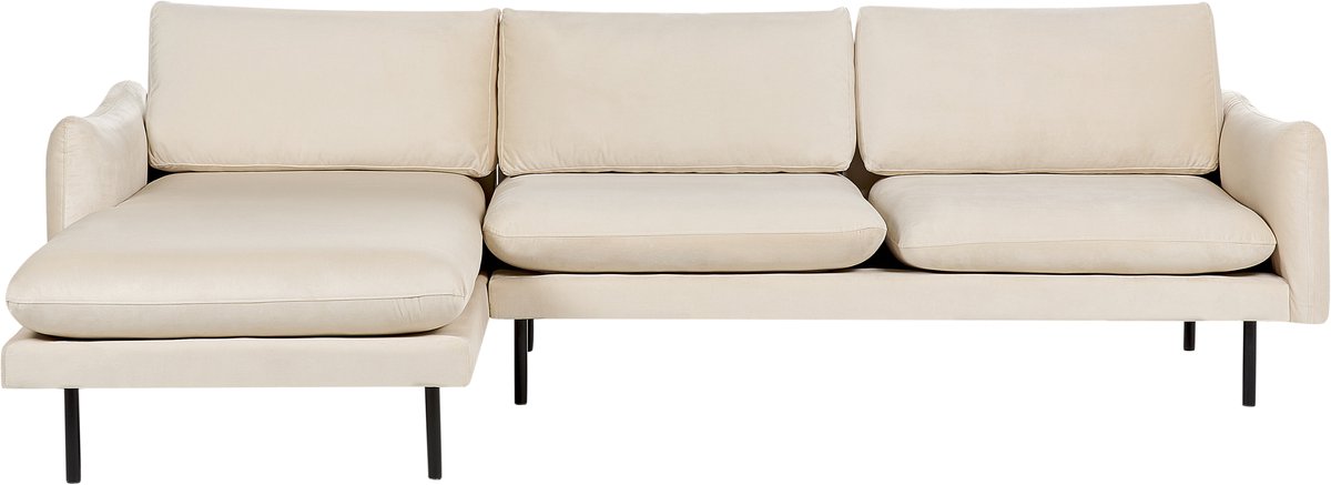 Beliani VINTERBRO - Hoekbank - Lichtbeige - Rechtszijdig - Fluweel