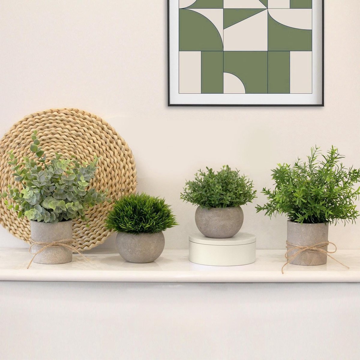 Famanu - 4 Stuks Kunstmatige Planten, Mini Kunstmatige Eucalyptus Plant, Kunstmatige Planten Plastic voor Slaapkamer Badkamer Kuken Interieurdecoratie