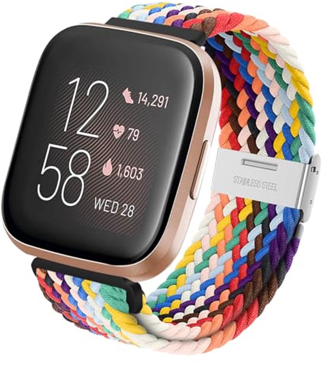 Elastische nylon sportarmband voor Fitbit Versa, gevlochten looparmband, geschikt voor dames en heren