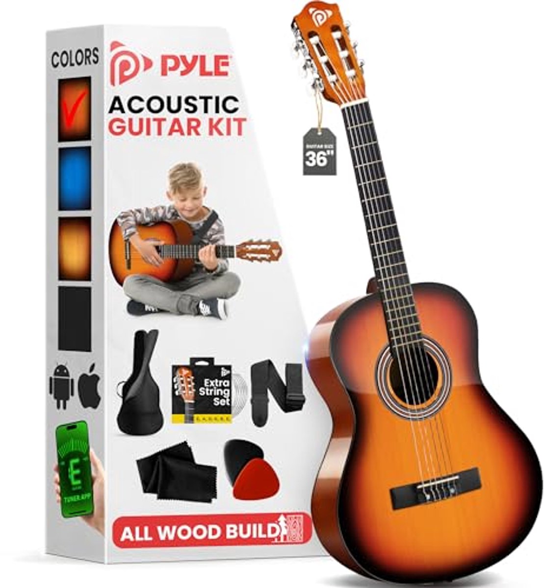 Acoustic Guitar Set - Full Wooden Nylon String Instrument for Beginners