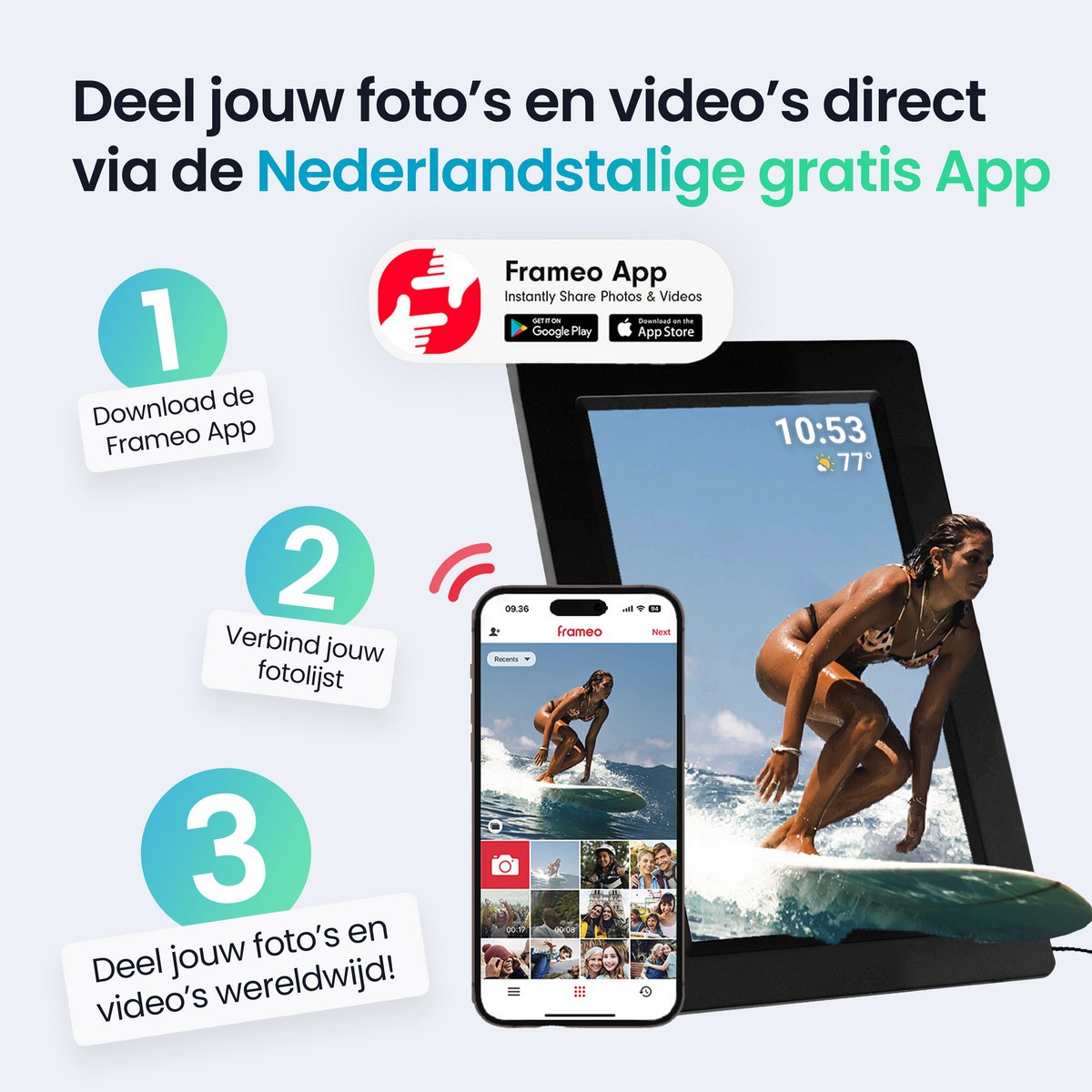Siltcon® Digitale Fotolijst met WiFi - 10.1 Inch HD Display - Frameo App - Digitaal Fotolijstje - 16GB Opslag - IPS Touchscreen - Wereldwijd delen - Geen Abonnement - Foto & Video thumbnail 7