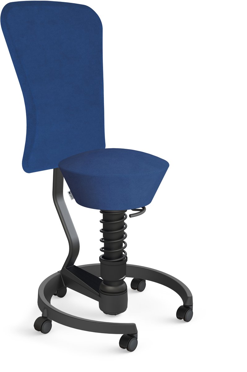 Aeris Swopper with backrest footring with castors (hard floor), black spring strut type: standard, black, spring black seat cover: microfibre Comfort (Gabriel), blue backrest pole: black, backrest cover: microfibre Comfort (Gabriel), blue
