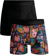 Set van twee Muchachomalo boxershorts. Een zwarte en een met stripboekprint.
