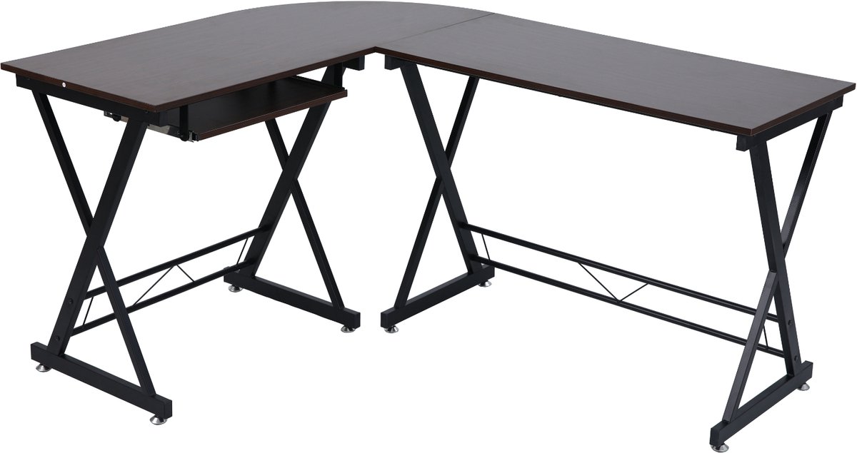 SVITA ECKHART - hoekbureau notenhouten look zwarte metalen poten computertafel Bruin