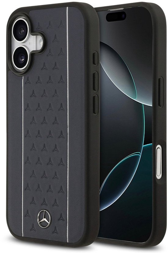 Mercedes-Benz Back Cover - Genuine Leather voor iPhone 17 - Navy - Magsafe met Star Pattern van Mercedes-Benz — afbeelding 2