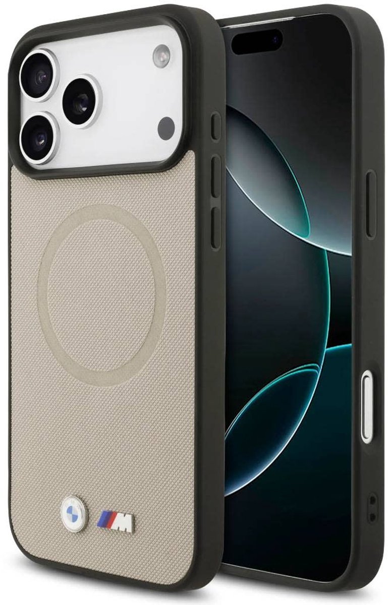 BMW Back Cover - iPhone 17 Pro Max - Grijs - Full Wrapped Leather - MagSafe Compatible