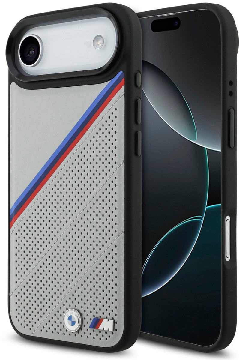 BMW Back Cover - iPhone 17 Air - Grijs - PU Leather met Tricolor Accenten