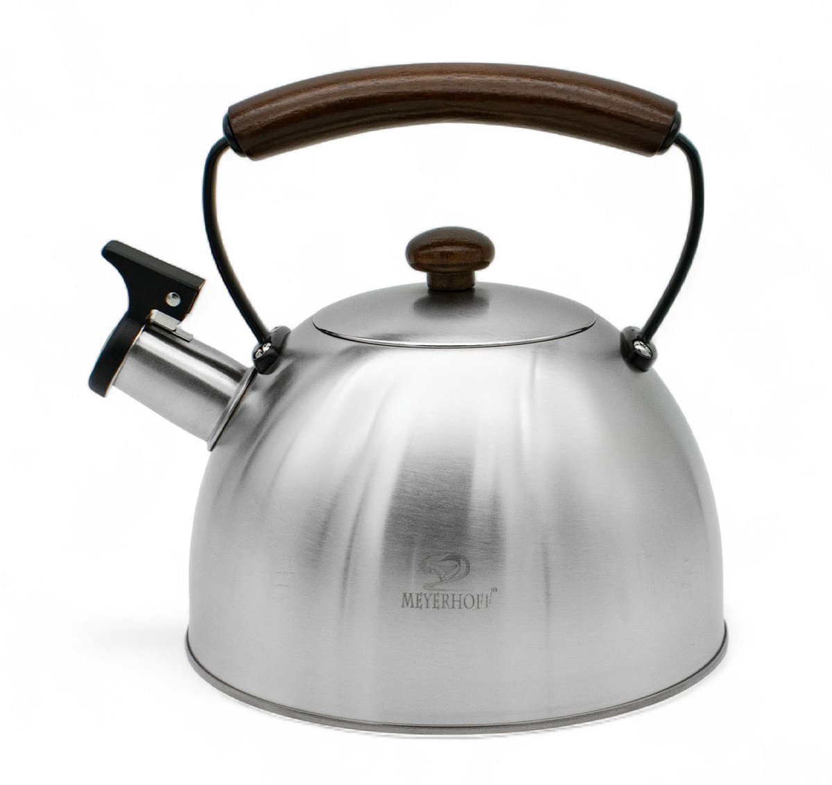 Meyerhoff RVS Fluitketel 2,5L – Geborsteld Zilver – Houten Handvat – Fluitketel voor Inductie en Alle Kookplaten