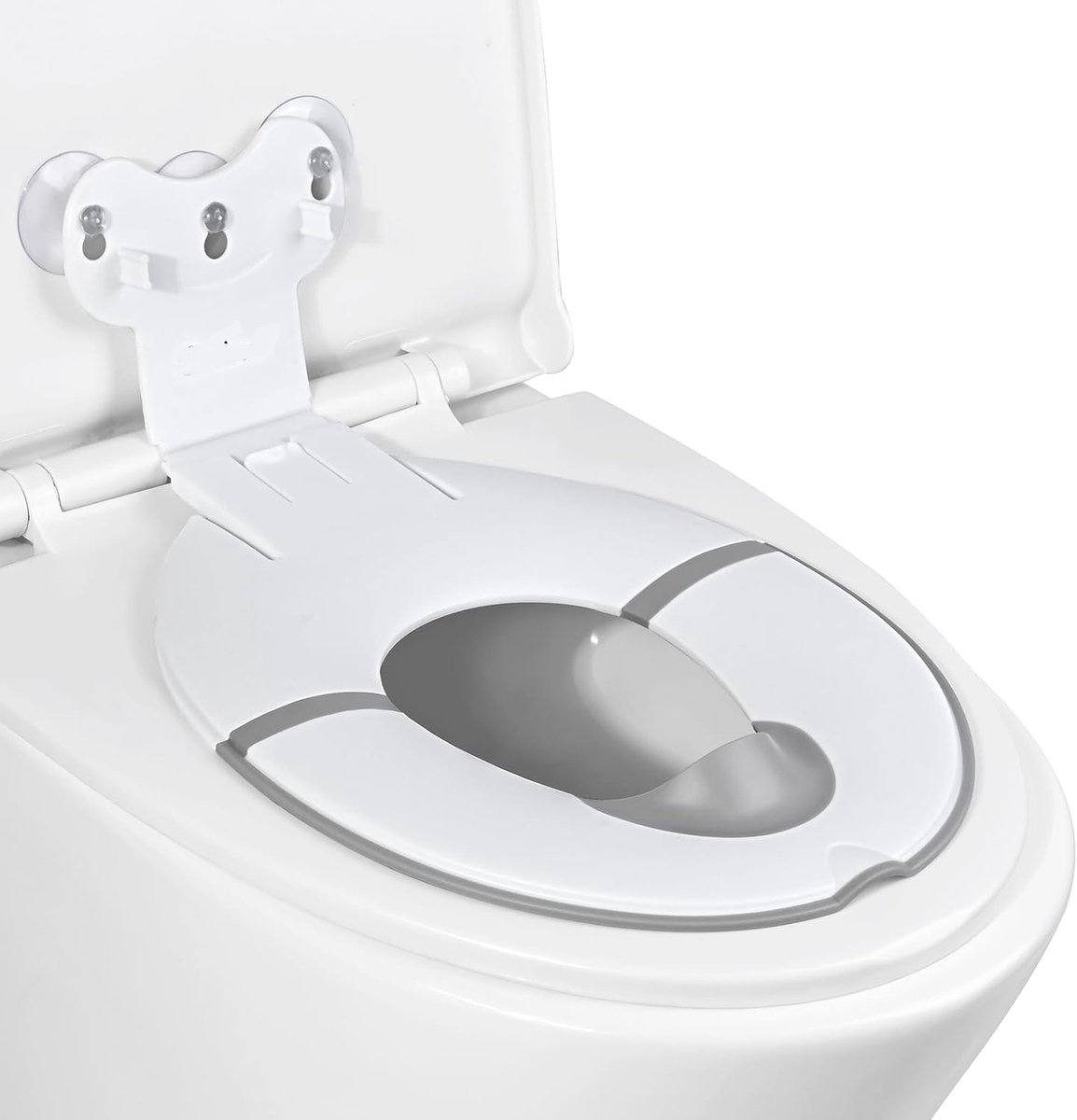 Opvouwbare toiletbril voor kinderen, draagbare kindertoiletbril met zachte rubberen urinebarrière, universele wc-bril voor kinderen met zuignap, instelbare lengte, eenvoudig te gebruiken, wit