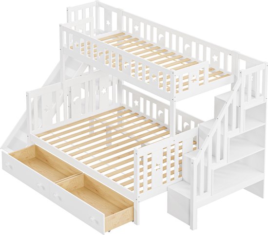 Moimhear Stapelbed met kledingkast, huisbed, kinderbed, uitneembaar