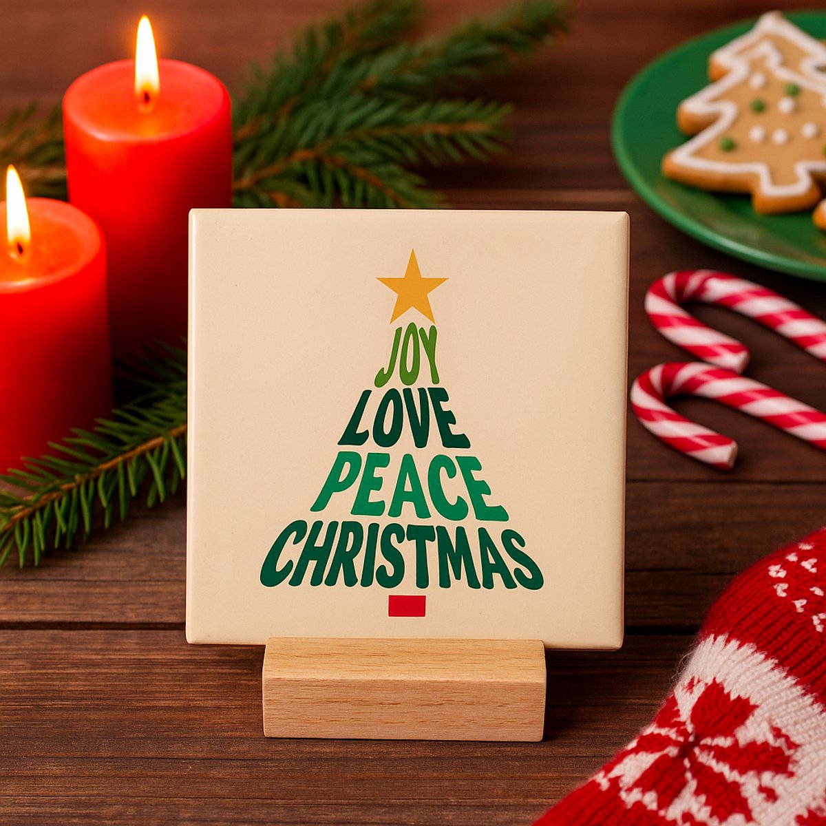 Joy love peace christmas - 10 x 10 cm - Kerst decoratietegel