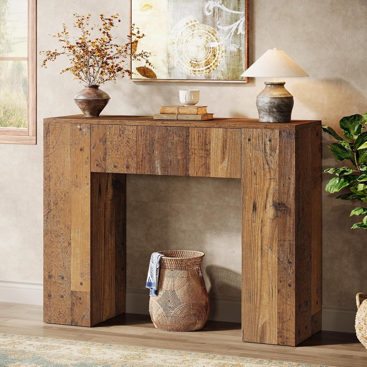 Tribesigns Consoletafe - Sidetable met lades - Donkerbruin - 100 x 30 x 82cm - Console Tafel voor Hal, Woonkamer, Entree