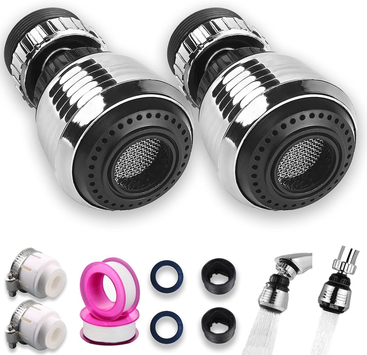 Prolunga Rubinetto 2 Pieces - Water Tap Aerator Filter - Sink Faucet Accessories 360° Rotating - Geschikt voor Badkamer en Keuken