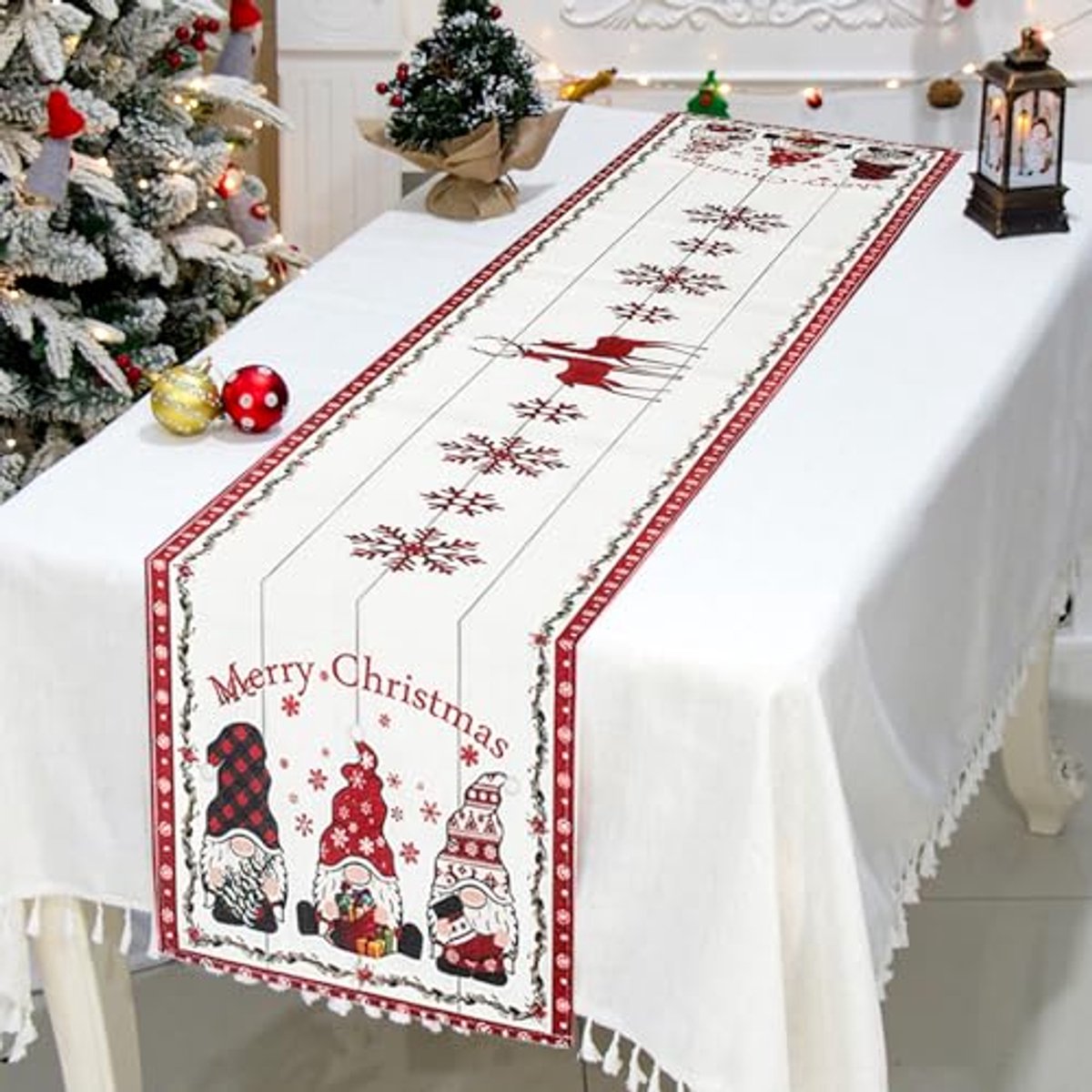 Decoratieve Tafelloper voor Kerstmis - Linnen Tafelkleed 33 x 180 cm