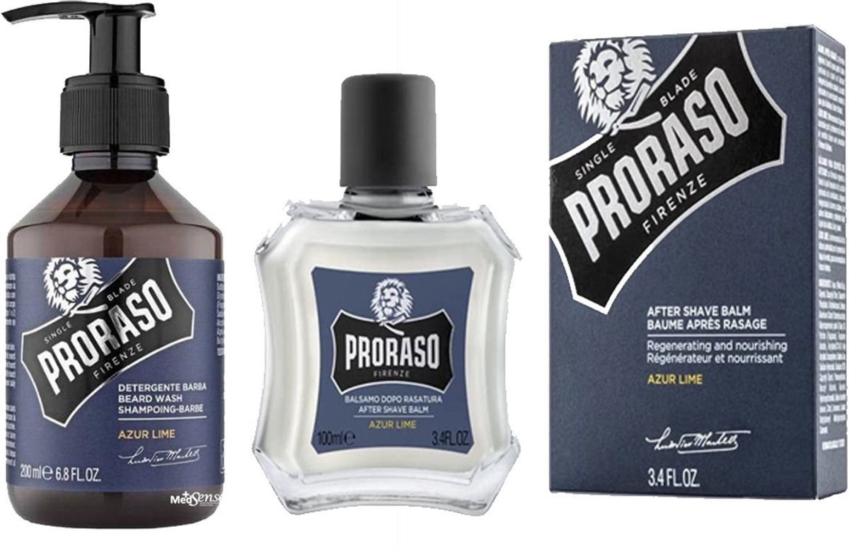 Scheerset: Proraso Azur Lime Shampoo & Aftershave Balsem Set in een tasje