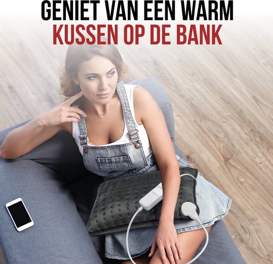 DistinQ Warmtekussen - Elektrische Kussen - Ultra Fleece - 30x40 cm - Grijs - 3 Warmtestanden met Timer - Heating Pillow - Energiezuinig