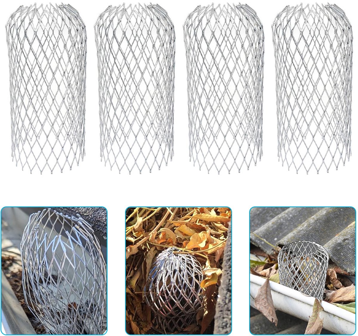 Dakgootbeschermer - Bladvanger Regenpijp - Bladvanger - 4 stuks - Bladfilter Dakgoten - Boldraadrooster - Dakgoot - 16*8.5cm