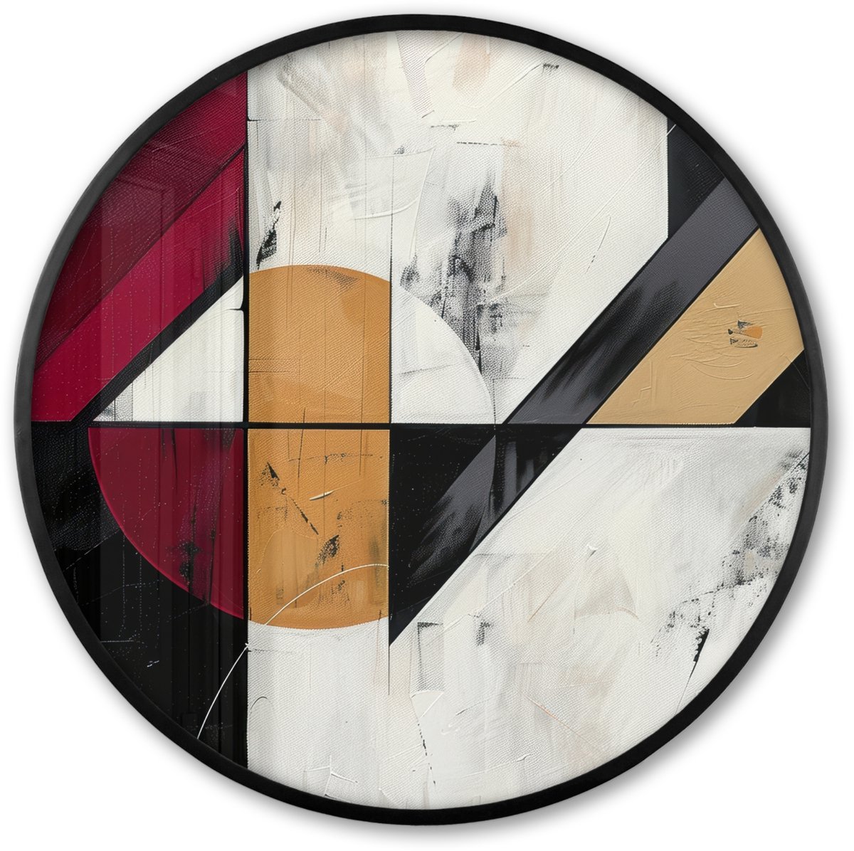 FrameYourWall Poster in lijst Rond - Fotolijst 60x60 cm - Posters - Modern - Abstract - Geometrisch - Rood - Industrieel - Ronde posterlijst zwart - Decoratie - Wanddecoratie woonkamer - Muurdecoratie slaapkamer Vormen