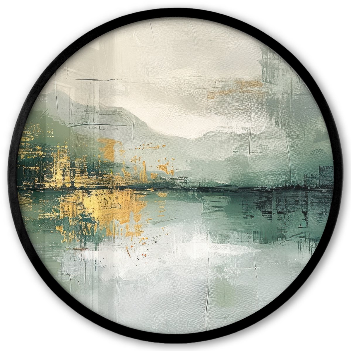 FrameYourWall Poster in lijst Rond - Fotolijst 40x40 cm - Posters - Groen - Modern - Abstract - Goud - Ronde posterlijst zwart - Decoratie - Wanddecoratie woonkamer - Muurdecoratie slaapkamer