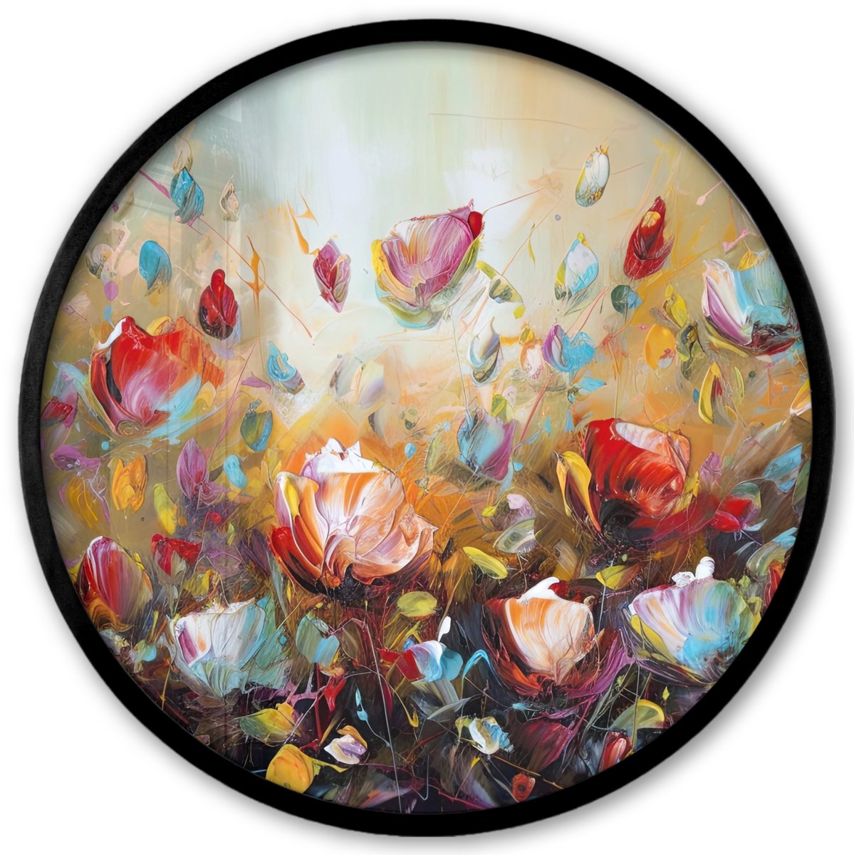 FrameYourWall Poster in lijst Rond - Fotolijst 40x40 cm - Posters - Bloemen - Kunst - Natuur - Olieverf - Ronde posterlijst zwart - Decoratie - Wanddecoratie woonkamer - Muurdecoratie slaapkamer