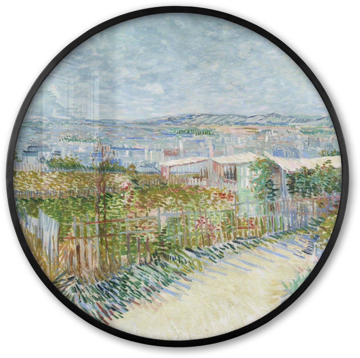 FrameYourWall Poster in lijst Rond - Fotolijst 60x60 cm - Posters - Montmartre: achter le Moulin de la Galette - Vincent van Gogh - Ronde posterlijst zwart - Decoratie - Wanddecoratie woonkamer - Muurdecoratie slaapkamer Multicolor