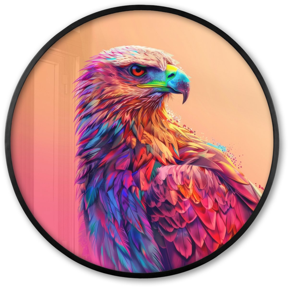 FrameYourWall Poster in lijst Rond - Fotolijst 80x80 cm - Posters - Arend - Vogel - Kleurrijk - Dier - Ronde posterlijst zwart - Decoratie - Wanddecoratie woonkamer - Muurdecoratie slaapkamer
