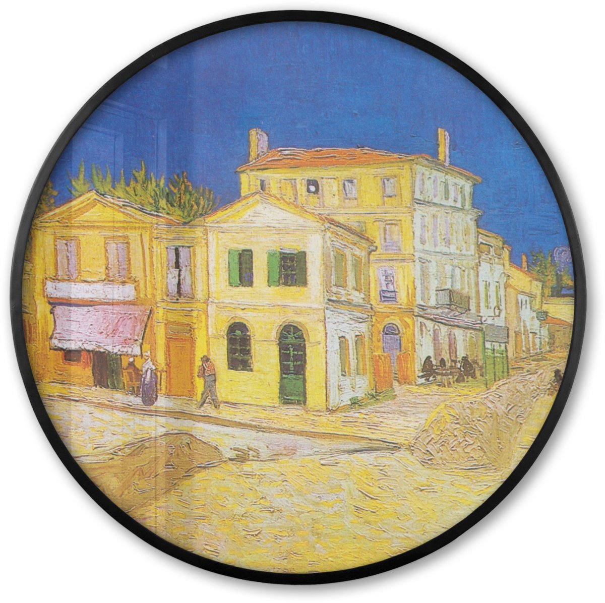 FrameYourWall Poster in lijst Rond - Fotolijst 60x60 cm - Posters - Het gele huis - Vincent van Gogh - Ronde posterlijst zwart - Decoratie - Wanddecoratie woonkamer - Muurdecoratie slaapkamer Multicolor