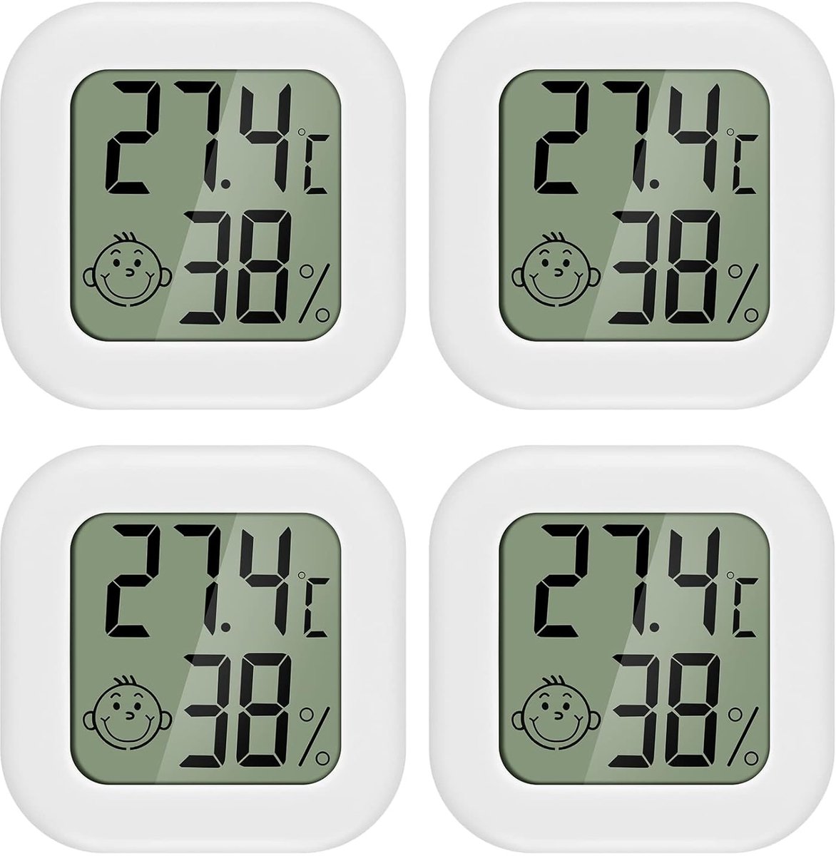 Hygrometer voor binnen - 4-pack - Mini LCD digitale thermometer en hygrometer - voor babykamer, slaapkamer, studeerkamer, wijnkelder