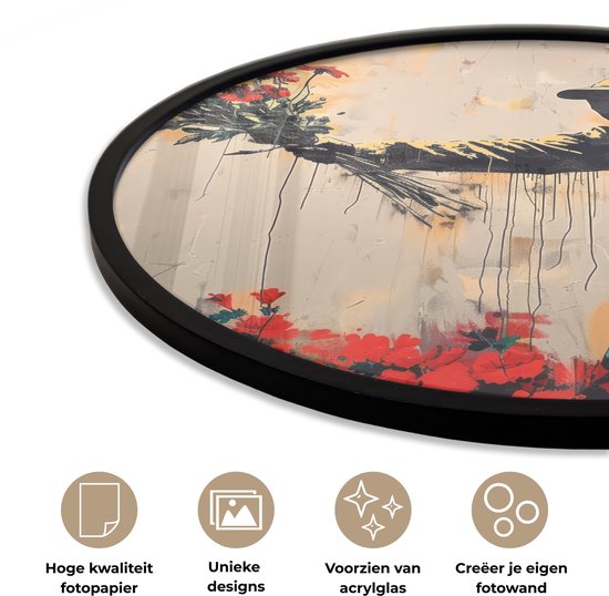 Poster in lijst Rond - Fotolijst 60x60 cm - Posters - Street art - Man - Bloemen - Graffiti - Banksy Style - Ronde posterlijst zwart - Decoratie - Wanddecoratie woonkamer - Muurdecoratie slaapkamer