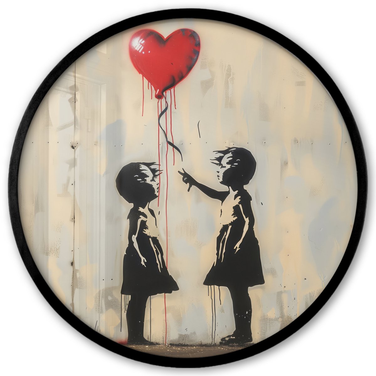 FrameYourWall Poster in lijst Rond - Fotolijst 40x40 cm - Posters - Street art - Banksy - Ballon - Graffiti - Hart - Ronde posterlijst zwart - Decoratie - Wanddecoratie woonkamer - Muurdecoratie slaapkamer Kinderen - Balon