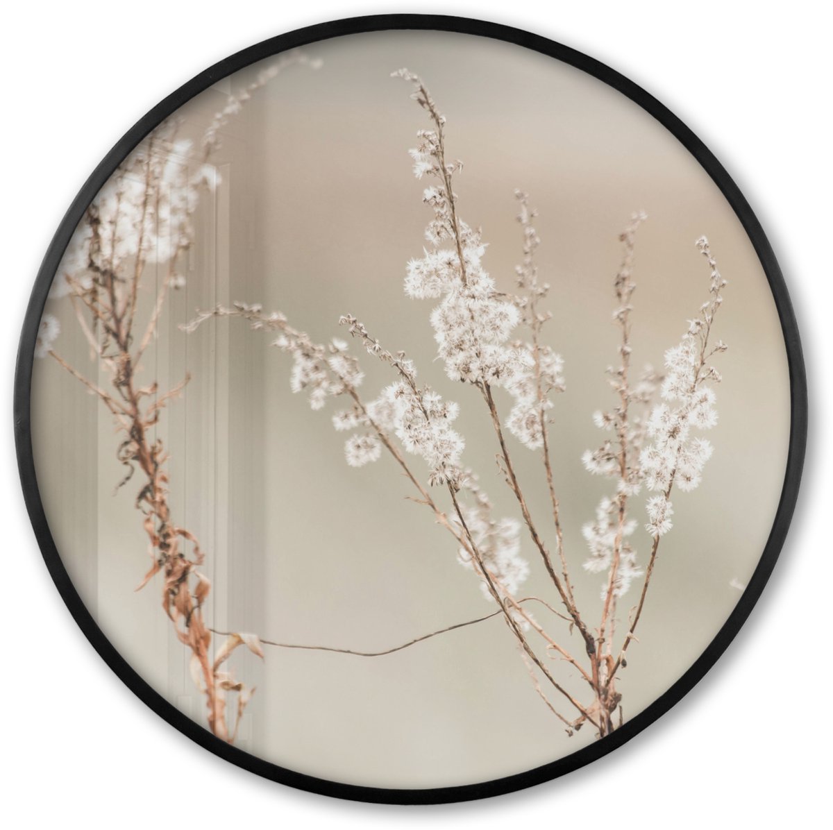 FrameYourWall Poster in lijst Rond - Fotolijst 80x80 cm - Posters - Bloemen - Wit - Planten - Ronde posterlijst zwart - Decoratie - Wanddecoratie woonkamer - Muurdecoratie slaapkamer