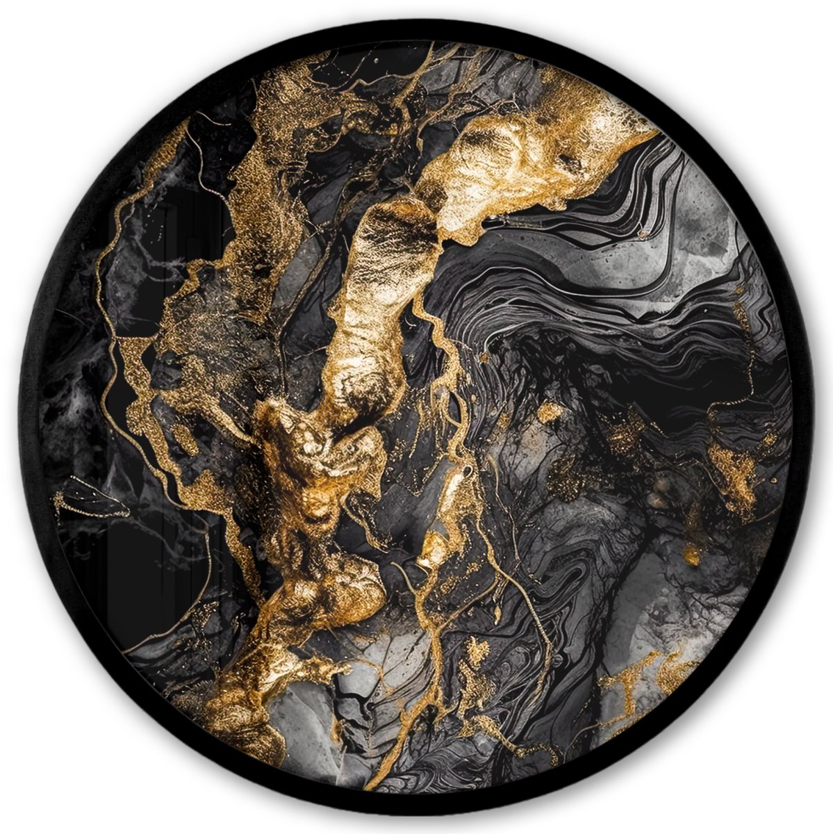 FrameYourWall Poster in lijst Rond - Fotolijst 40x40 cm - Posters - Marmer - Zwart - Goud - Abstract - Ronde posterlijst zwart - Decoratie - Wanddecoratie woonkamer - Muurdecoratie slaapkamer