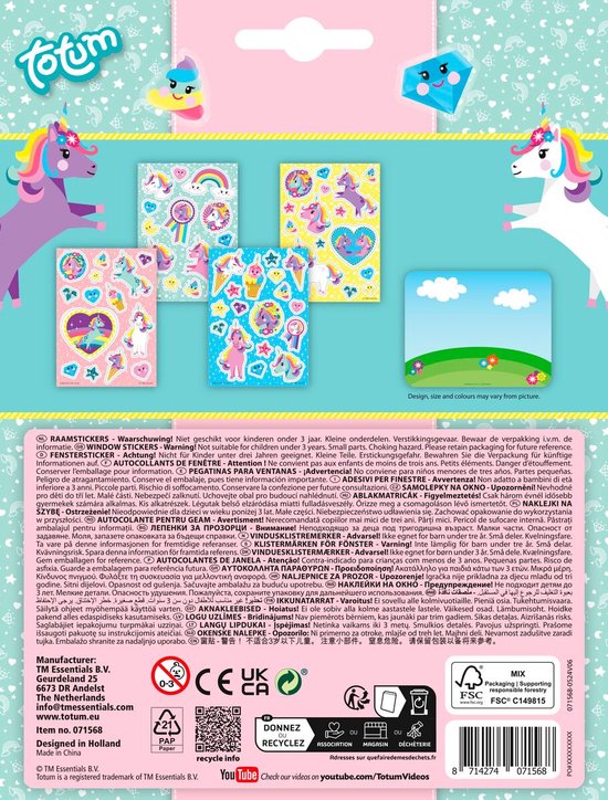 Totum Unicorn Raamstickers verplaatsbare stickers eenhoorn | 45 stuks niet permanent voor thuis en op reis | speelgoed junior vanaf 3 jaar