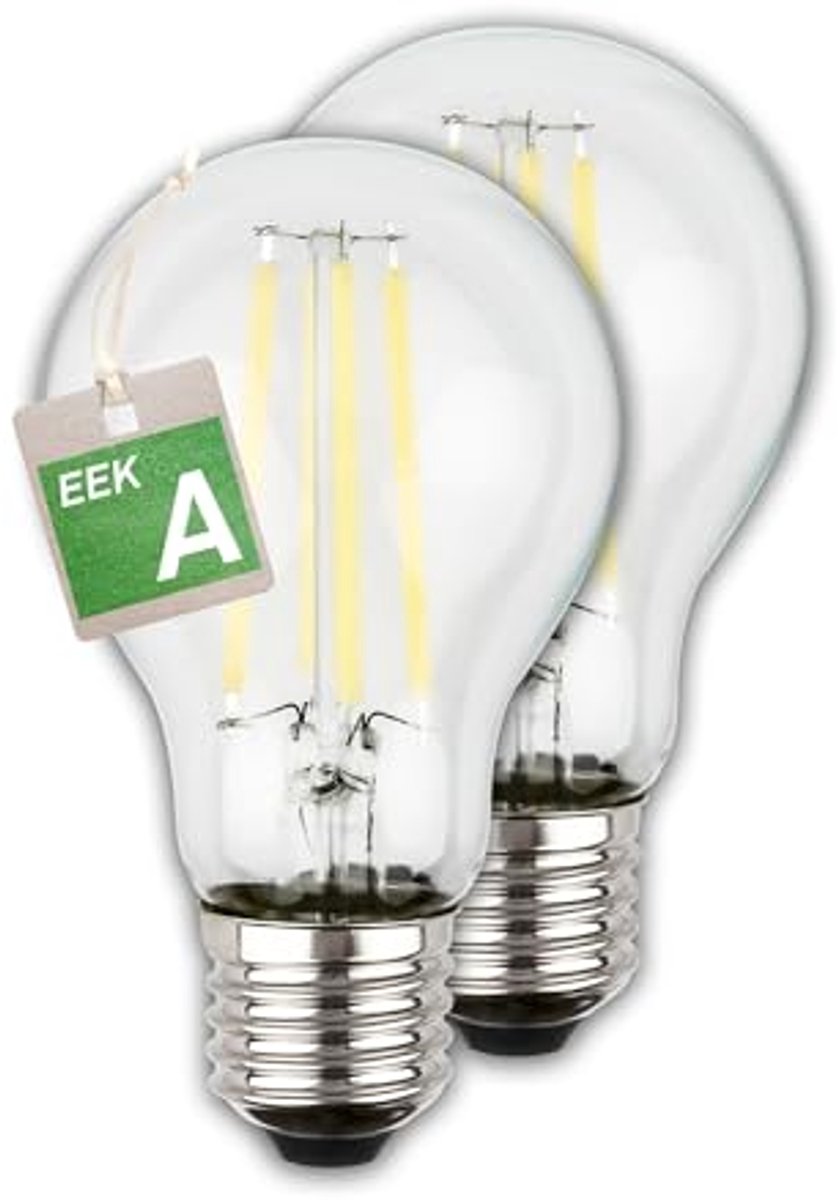 Set van 2 E27 A60 filament LED-lampen - Warm wit licht, 5W, 1055lm