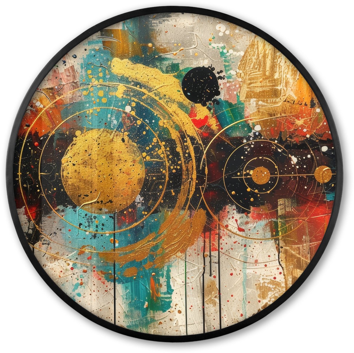 FrameYourWall Poster in lijst Rond - Fotolijst 80x80 cm - Posters - Kunst - Abstract - Aesthetic - Goud - Ronde posterlijst zwart - Decoratie - Wanddecoratie woonkamer - Muurdecoratie slaapkamer Verf - Abstract