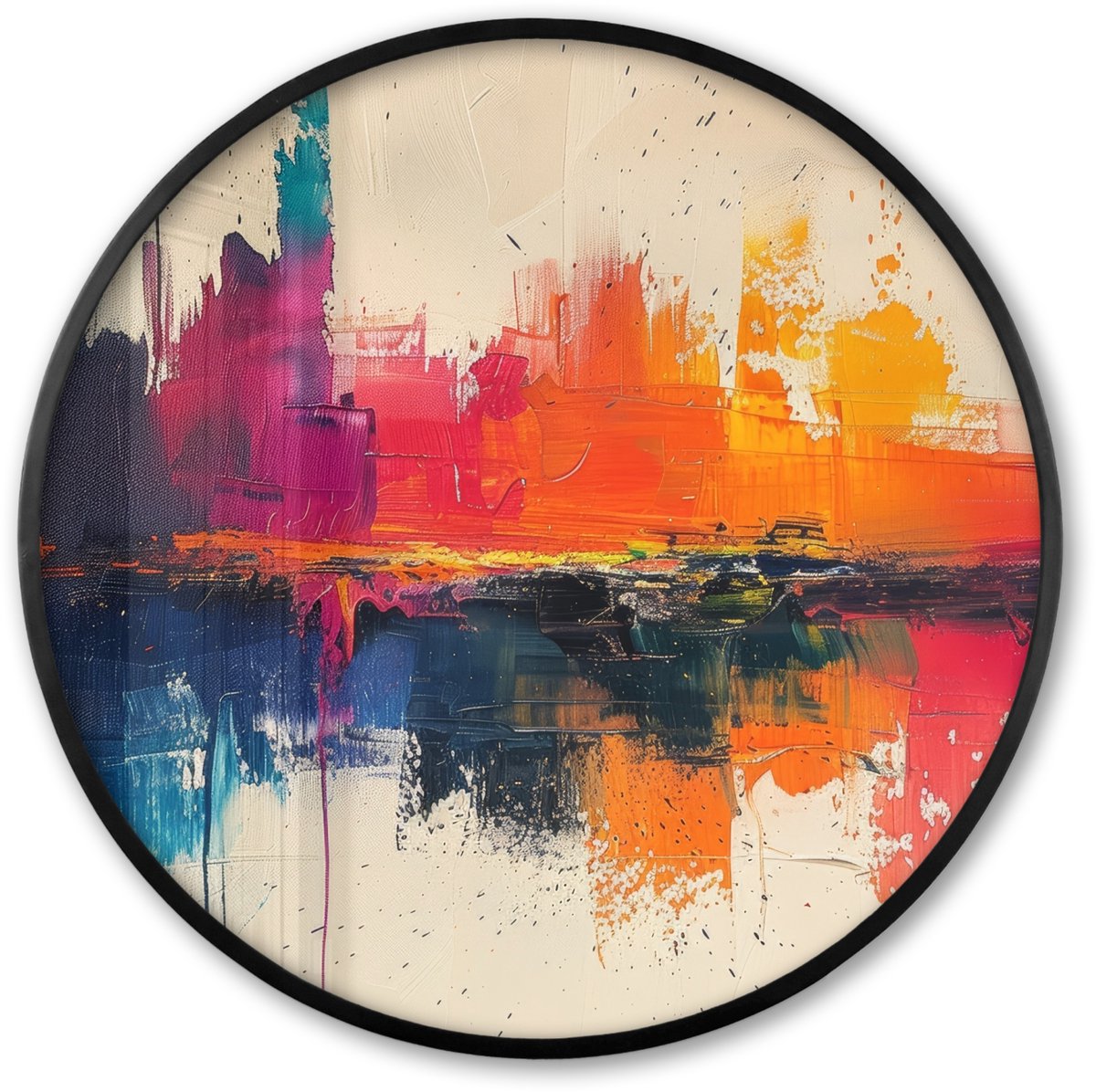 FrameYourWall Poster in lijst Rond - Fotolijst 80x80 cm - Posters - Modern - Verf - Kunst - Kleurrijk - Ronde posterlijst zwart - Decoratie - Wanddecoratie woonkamer - Muurdecoratie slaapkamer
