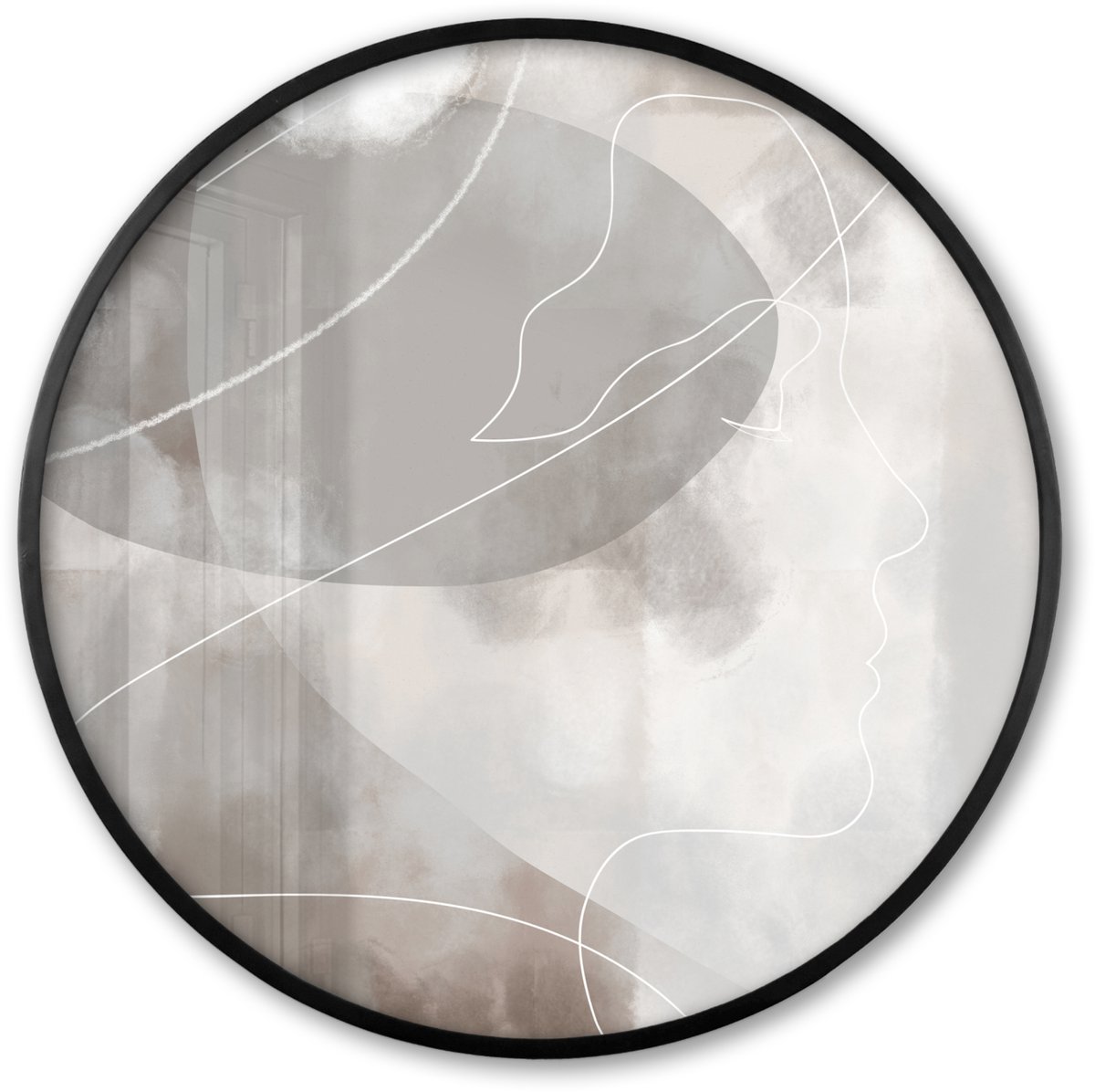 FrameYourWall Poster in lijst Rond - Fotolijst 60x60 cm - Posters - Verf - Grijs - Line art -Abstract - Ronde posterlijst zwart - Decoratie - Wanddecoratie woonkamer - Muurdecoratie slaapkamer Multicolor