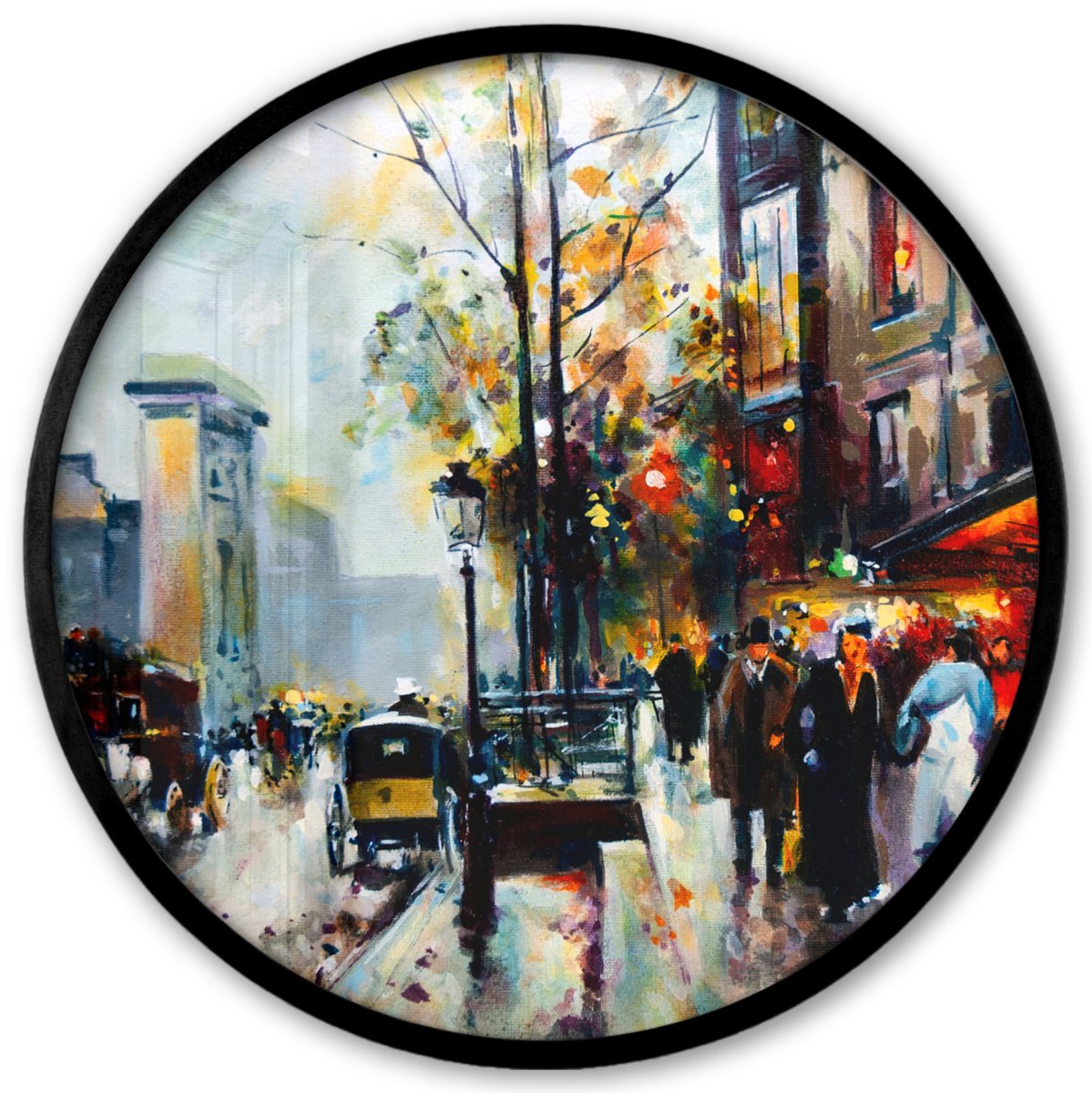 FrameYourWall Poster in lijst Rond - Fotolijst 40x40 cm - Posters - Schilderij - Stad - Olieverf - Ronde posterlijst zwart - Decoratie - Wanddecoratie woonkamer - Muurdecoratie slaapkamer Multicolor