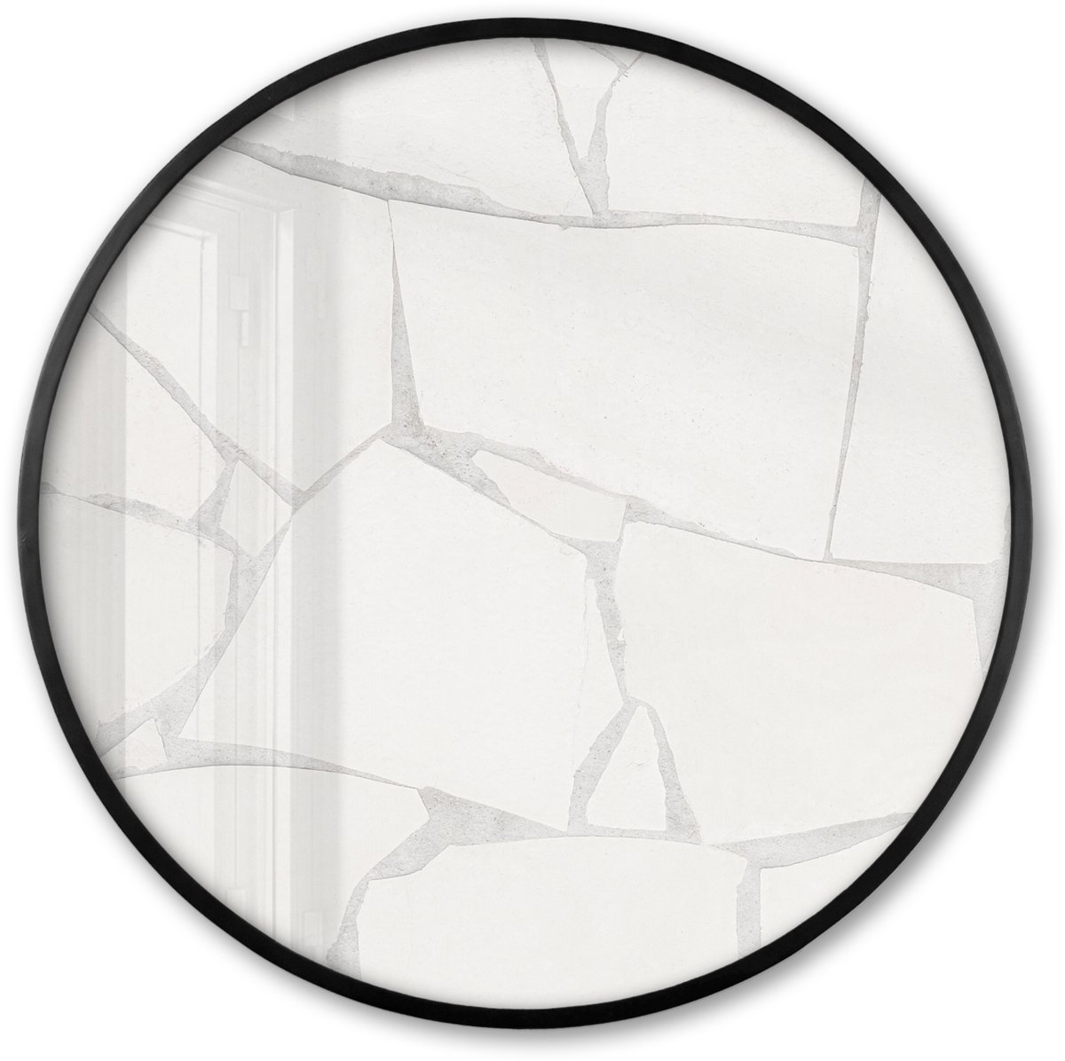 FrameYourWall Poster in lijst Rond - Fotolijst 60x60 cm - Posters - Structuur - Steen - Wit - Grijs - Ronde posterlijst zwart - Decoratie - Wanddecoratie woonkamer - Muurdecoratie slaapkamer Tegels
