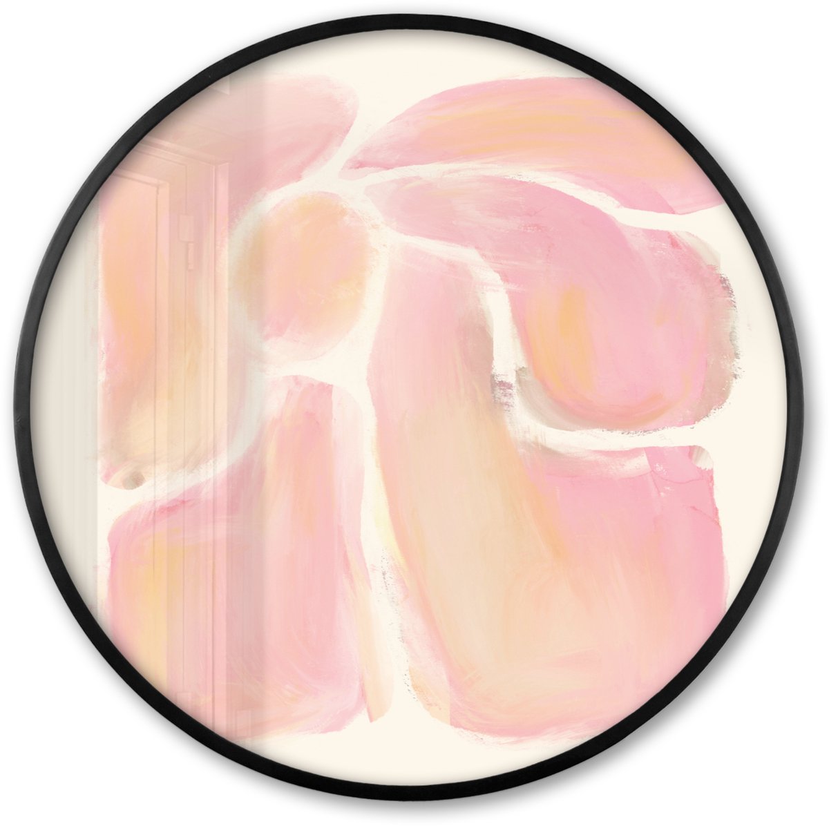 FrameYourWall Poster in lijst Rond - Fotolijst 60x60 cm - Posters - Bloemen - Roze - Natuur - Boho - Ronde posterlijst zwart - Decoratie - Wanddecoratie woonkamer - Muurdecoratie slaapkamer