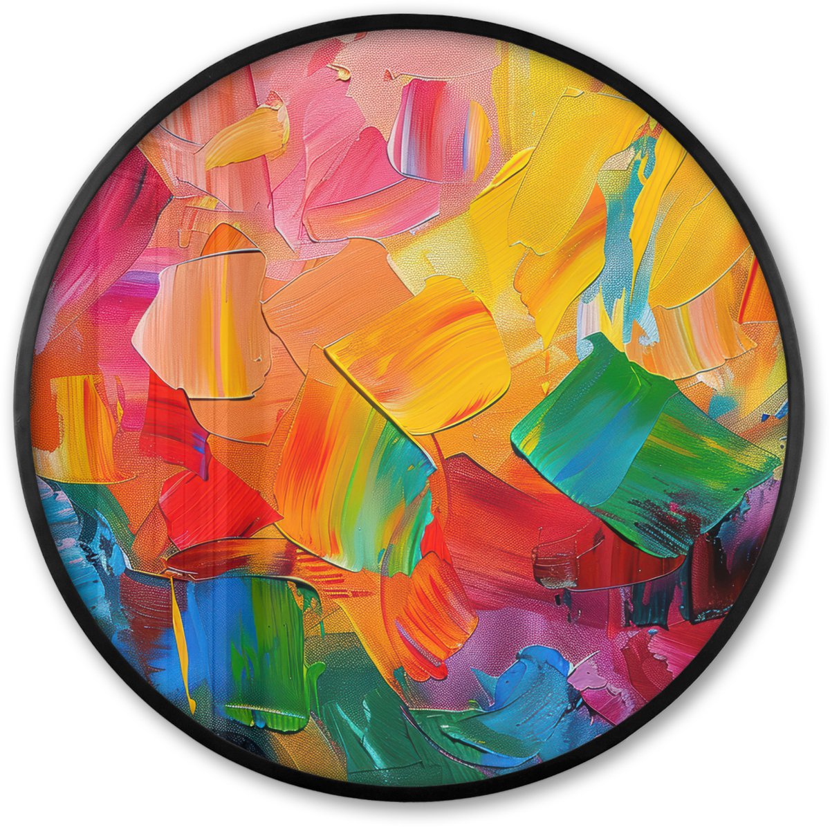 FrameYourWall Poster in lijst Rond - Fotolijst 60x60 cm - Posters - Abstract - Verflook - Modern - Kleurrijk - Ronde posterlijst zwart - Decoratie - Wanddecoratie woonkamer - Muurdecoratie slaapkamer