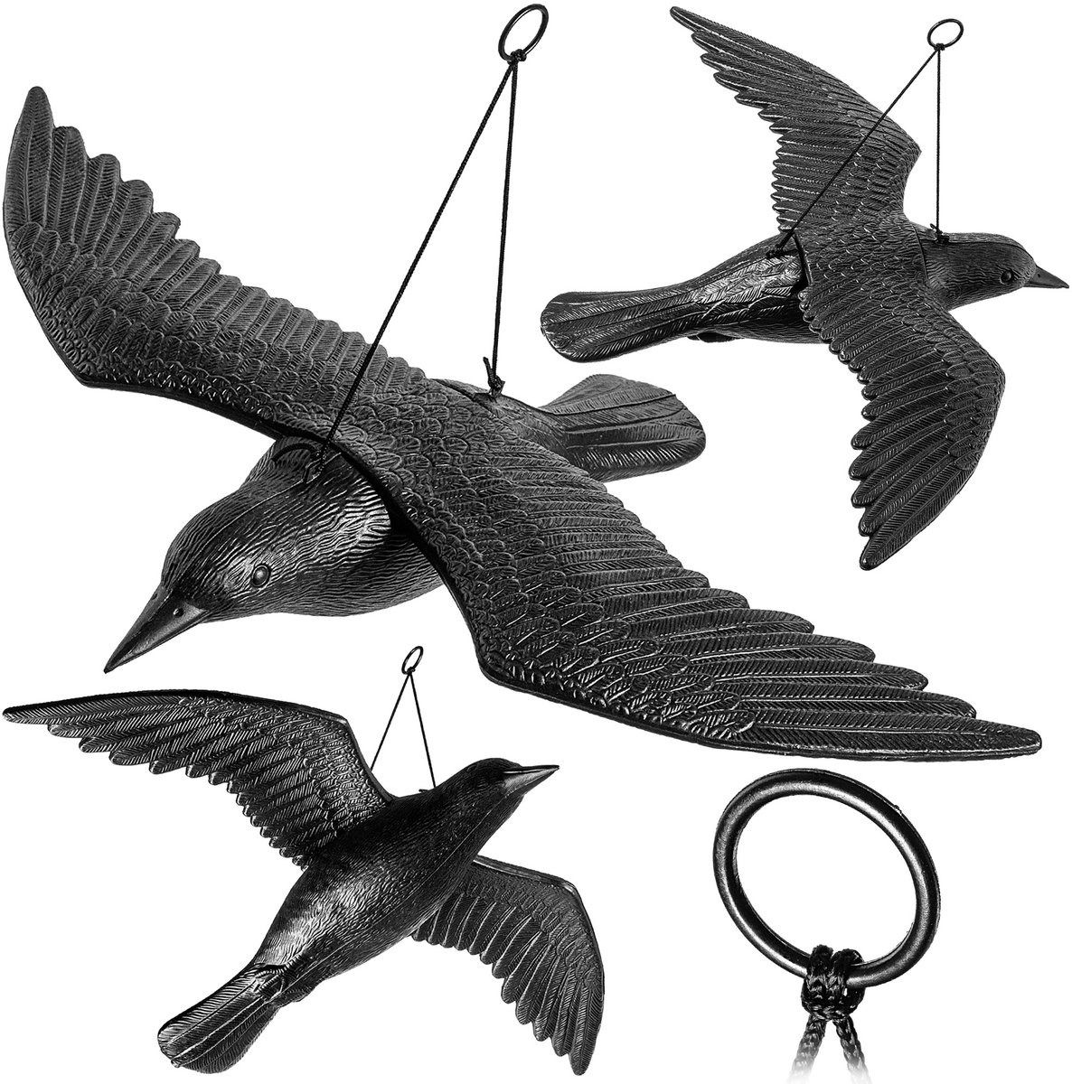KADAX Vogelafschrikmiddel van kunststof, kunststof, vliegende kraai, vogelafweer, duivenafweer, duivenverschrikker, vogelverschrikker, zwarte raaf tegen duiven (1 stuk)