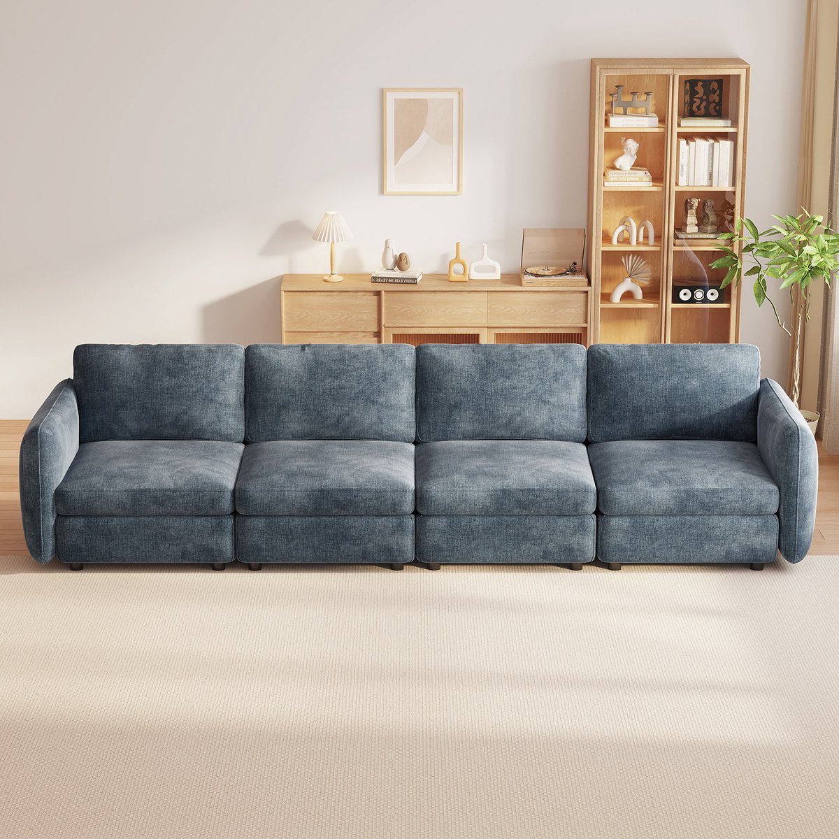 Guyii Meubels Bank,4-Zitsbank – Comfortabele Tweezitsbank met Armleuningen – 165cm*77cm*83.5cm –Comforabele Blauwe Stofbank