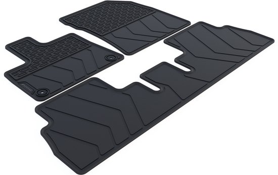 Tapis de sol en caoutchouc adaptés pour Peugeot Rifter - 2018-aujourd'hui - 3 pièces - Version : L1/L2 | 5 places | Système de fixation : Clips (avec œillet)