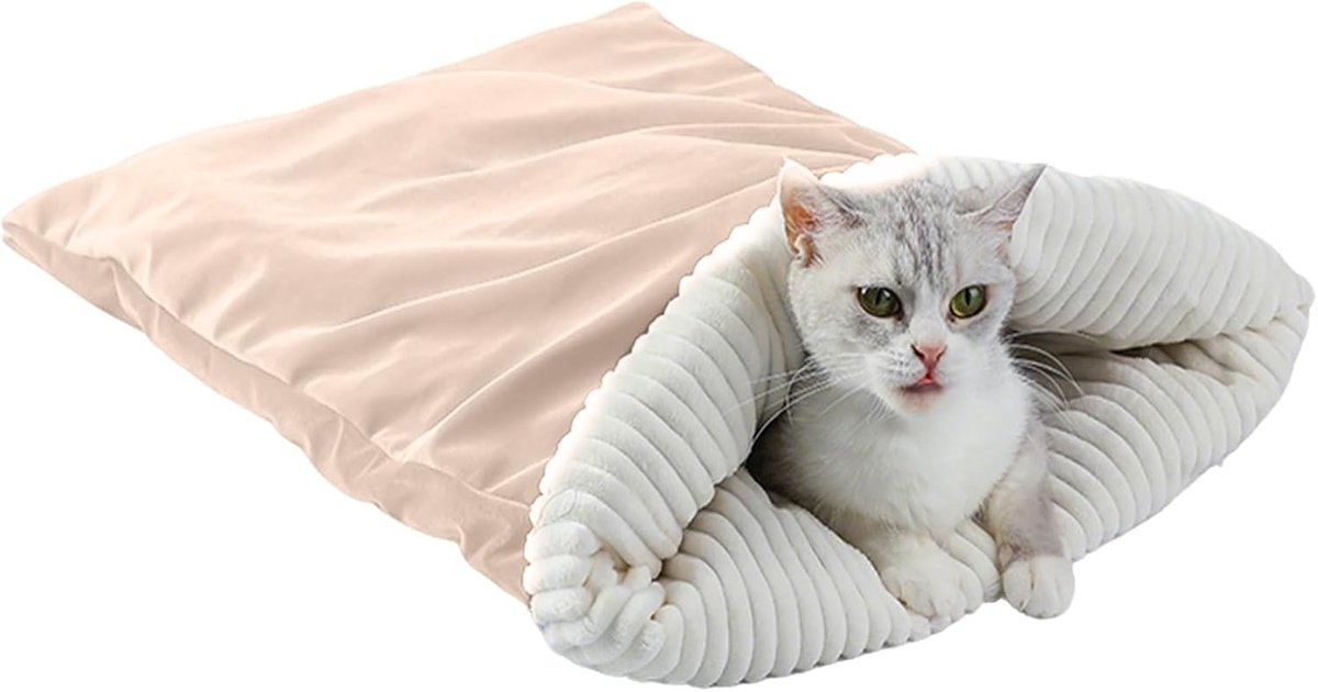 Daity Zelfverwarmende slaapzak voor binnenkatten - honden - katten- en hondenholen | Winterse - zachte - warme slaapzak voor Snuggle Hide Rest Cuddle Travel Car (beige)