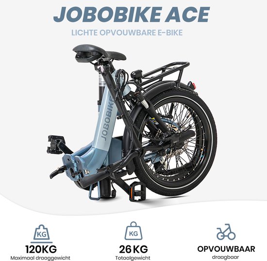 Elektrische Fiets JOBOBIKE ACE Pro - Elektrische Vouwfiets - tot 110 km Actieradius -360Wh Zitbuisaccu - 22kg Lichtgewicht - 20 inch Wielen - Shimano 7 Versnellingen - 250W Achterwielmotor - Hydraulische Schijfremmen - Blauw — afbeelding 5