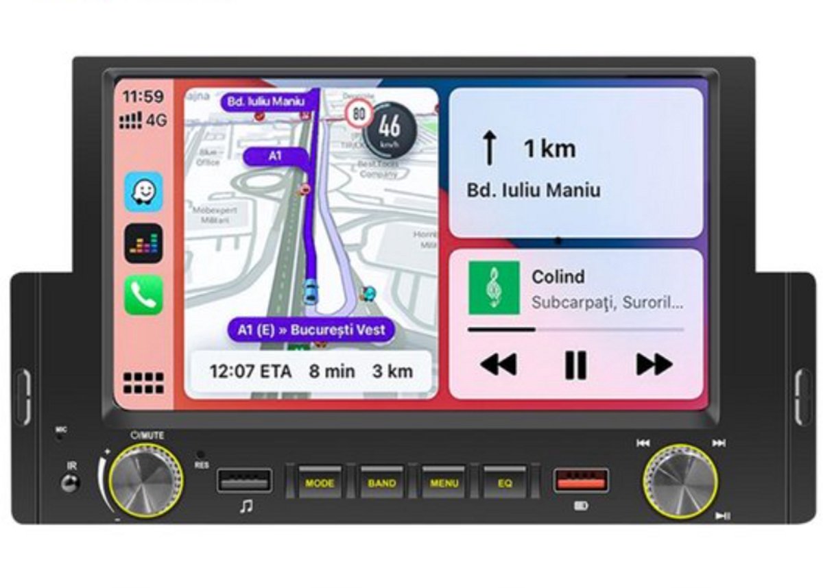 Boscer® 1Din Autoradio - Apple Carplay & Android Auto - 62" HD Touchscreen - Bluetooth USB & MP5 - Achteruitrijcamera & Externe Microfoon