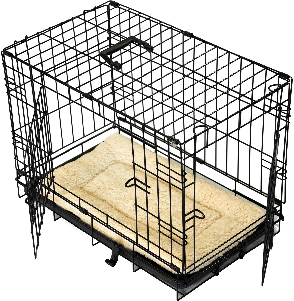 Qoozi Pet Hondenbench – Opvouwbare Bench met 2 Deuren & Kussen – 91x58x64 cm – Extra Stevige Draadconstructie (4.0/3.5/2.6 mm) – Comfortabel & Duurzaam – QZ1121510